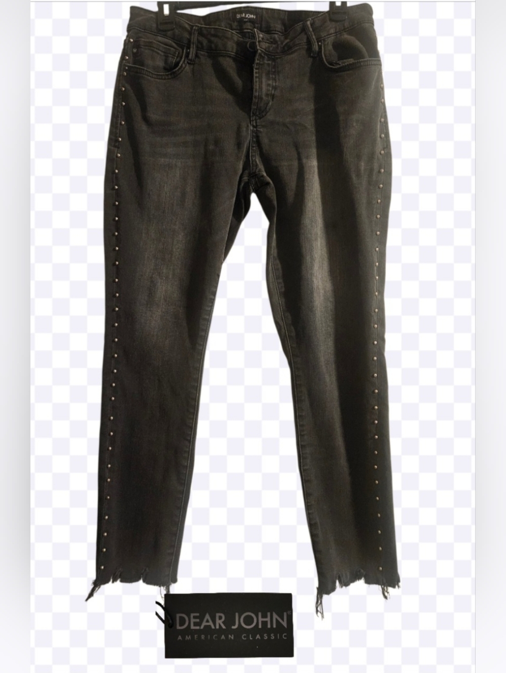Dear John Black Skinny Jeans with Side Studs and Raw Hem sz 30